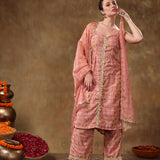 Dusty Rose And Mustard Printed Blended Fabric Straight Suit Set
