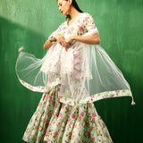 Ivory Rose Printed Blended Fabric Sharara Set With Pastel Dupatta