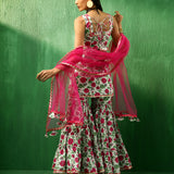 Ivory Rose Printed Blended Fabric Sharara Set With Pink Dupatta