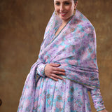 Sky Blue Floral Printed Georgette Anarkali Set With Fringed Dupatta