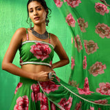 Emerald Green Floral Printed Georgette Sharara Set