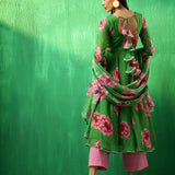 Emerald Green Floral Printed Georgette Anarkali Set