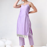 Lilac Silk Blend Salwar Set With Metallic Gota Border