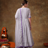 Lavender Micro Floral Georgette Anarkali Set With Layered Tassels