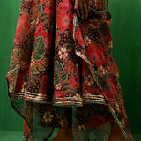 Deep Multicolour Floral Printed Blended Fabric Anarkali Set