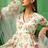 Ivory Rose Printed Blended Fabric Sharara Set With Pastel Dupatta