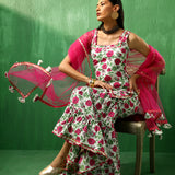 Ivory Rose Printed Blended Fabric Sharara Set With Pink Dupatta