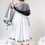 Ivory Scalloped Cotton Anarkali Set With Black Trim