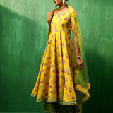 Sunflower Yellow Floral Printed Crepe Anarkali Set