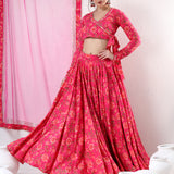 Hot Pink Florak Printed Cotton Lehenga Set