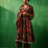 Deep Multicolour Floral Printed Blended Fabric Anarkali Set
