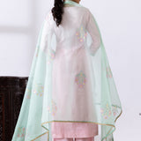 Light Pink Dori Embroidery Chanderi Straight Kurti Palazzo Set