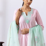 Light Pink Dori Embroidery Chanderi Straight Kurti Palazzo Set