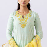 Sea Green Dori Embroidery Chanderi Straight Kurti Palazzo Set