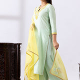Sea Green Dori Embroidery Chanderi Straight Kurti Palazzo Set