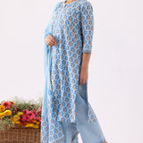 Block Printed Blue Cotton Straight Kurta With Palazzo Set