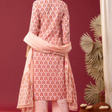 Block Printed Pink Cotton Straight Kurta With Palazzo Set