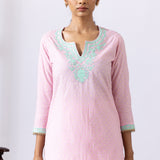 Light Pink Dori Embroidery Chanderi Straight Kurti Palazzo Set