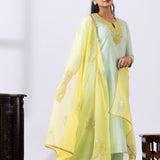 Sea Green Dori Embroidery Chanderi Straight Kurti Palazzo Set