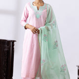 Light Pink Dori Embroidery Chanderi Straight Kurti Palazzo Set