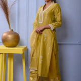 Olive Green Straight Kurta With Palazzo Set