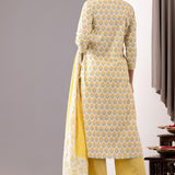 Yellow Cotton Straight Kurta And Pant Set With Dupatta