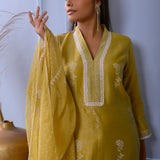 Olive Green Straight Kurta With Palazzo Set