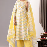 Yellow Cotton Straight Kurta And Pant Set With Dupatta