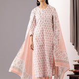 Pink Cotton Straight Kurta And Pant Set With Dupatta