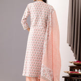 Pink Cotton Straight Kurta And Pant Set With Dupatta