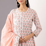 Pink Cotton Straight Kurta And Pant Set With Dupatta