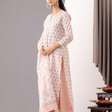 Pink Cotton Straight Kurta And Pant Set With Dupatta