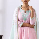 Light Pink Dori Embroidery Chanderi Anarkali Churidar Set
