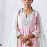 Light Pink Dori Embroidery Chanderi Anarkali Churidar Set