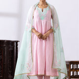 Light Pink Dori Embroidery Chanderi Anarkali Churidar Set