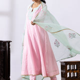 Light Pink Dori Embroidery Chanderi Anarkali Churidar Set