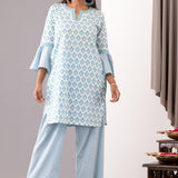 Blue Block Printed Cotton Straight Kurta And Palazzo