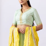 Green Banarasi Chanderi Embroidered Lehenga