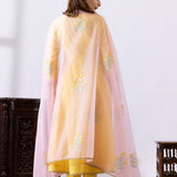 Yellow Dori Embroidery Chanderi Straight Kurti Palazzo Set