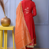 Red Cotton Silk Anarkali Set