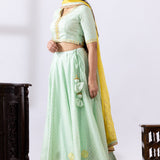 Green Banarasi Chanderi Embroidered Lehenga