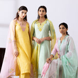 Yellow Dori Embroidery Chanderi Straight Kurti Palazzo Set