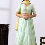 Green Banarasi Chanderi Embroidered Lehenga