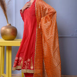 Red Cotton Silk Anarkali Set