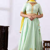 Green Banarasi Chanderi Embroidered Lehenga