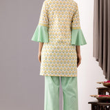 Light Green Block Printed Cotton Straight Kurta And Palazzo