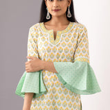 Light Green Block Printed Cotton Straight Kurta And Palazzo