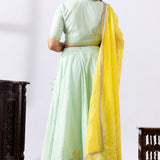 Green Banarasi Chanderi Embroidered Lehenga