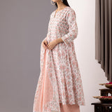 Block Printed Pink Cotton Kurta Set With Dupatta