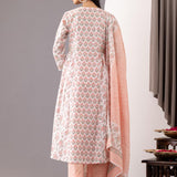 Block Printed Pink Cotton Kurta Set With Dupatta